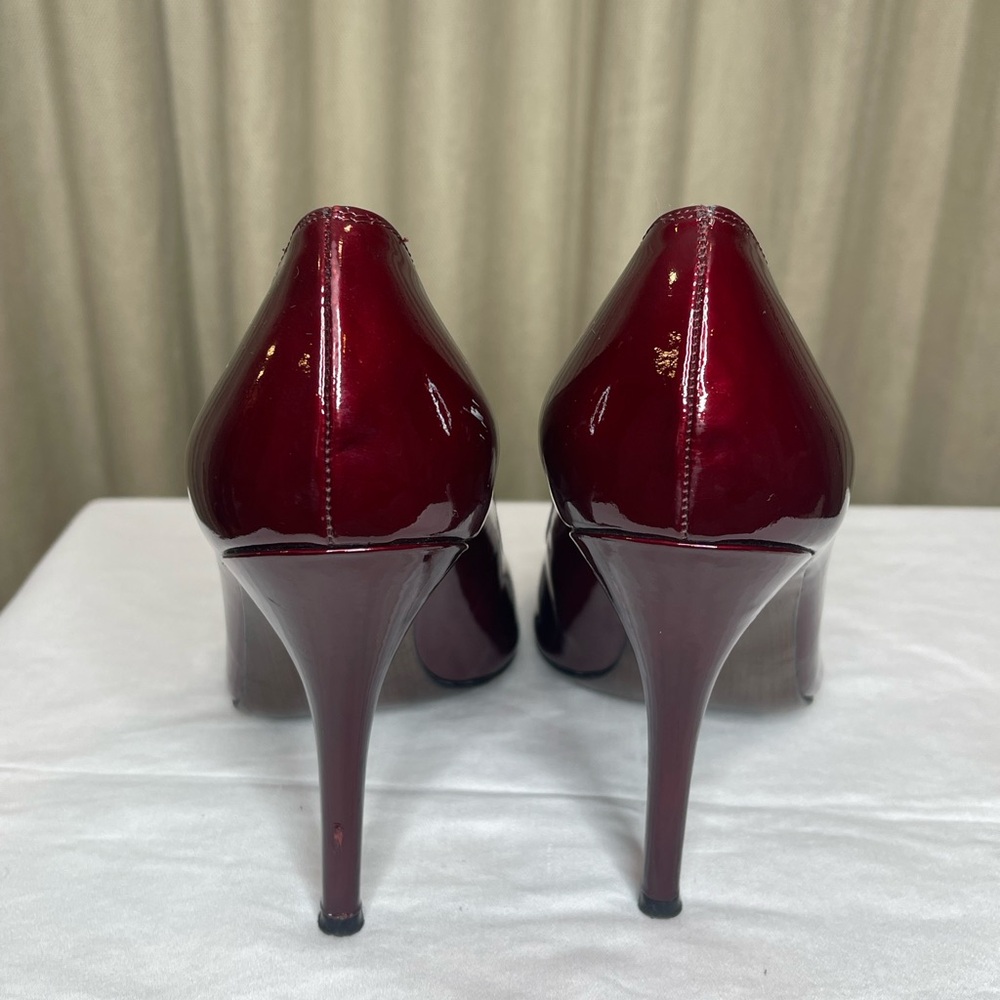 Stuart Weitzman Burgundy Red Patent Peep Toe Heel - Picture 7 of 13
